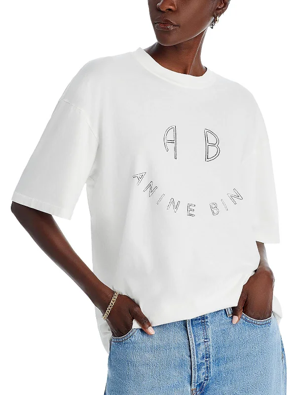 Womens Cotton Graphic Pullover Top Port Neck Pullover