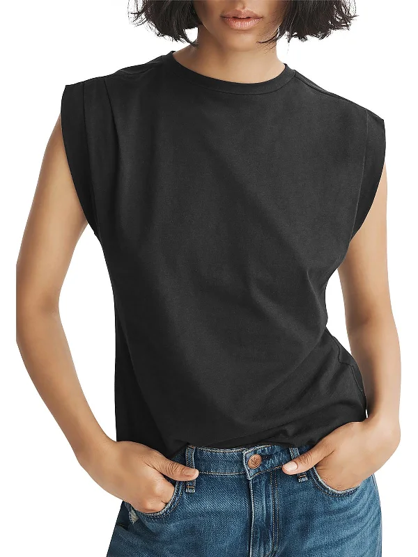 Womens Cotton Pleated Pullover Top Oblong Neck Pullover