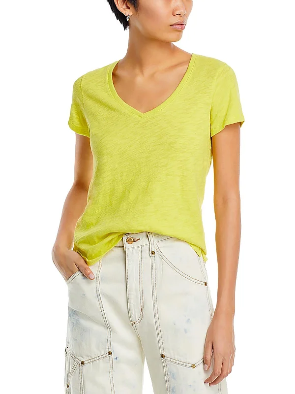 Womens Cotton Split Hem Pullover Top Keyhole Neck Pullover