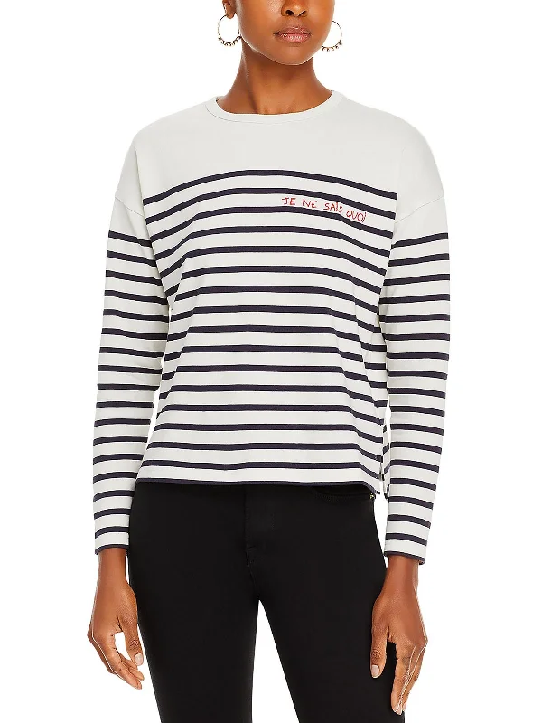 Womens Cotton Striped Pullover Top Notched Neck Pullover