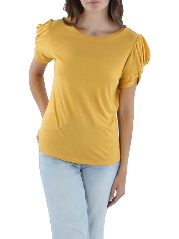 Womens Crewneck Twist Sleeve Pullover Top Three Quarter Sleeve