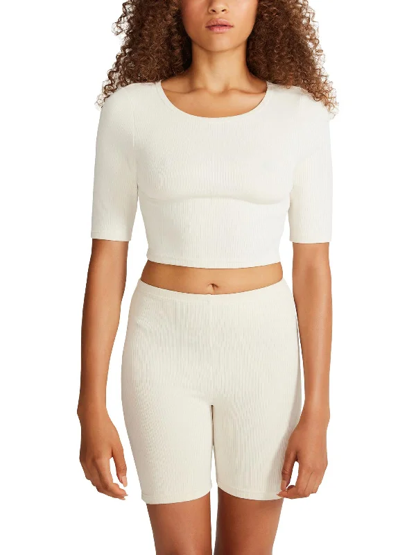 Womens Crop Scoop Neck Pullover Top Wrist Length Sleeve
