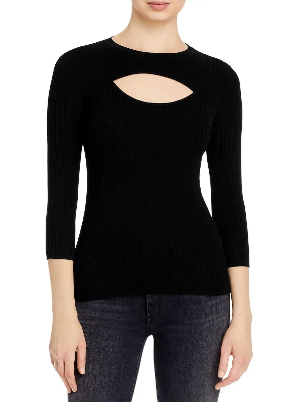 Womens Cut Out Crewneck Pullover Top Thick Cable Knit
