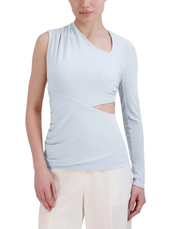 Womens Cutout Ruched Pullover Top High Neck Pullover