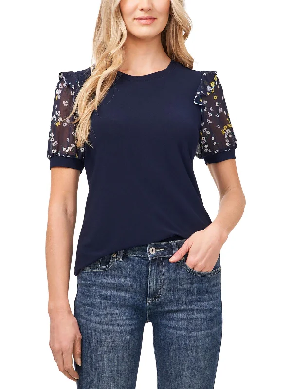 Womens Floral Print Crewneck Pullover Top Cowl Neck Pullover
