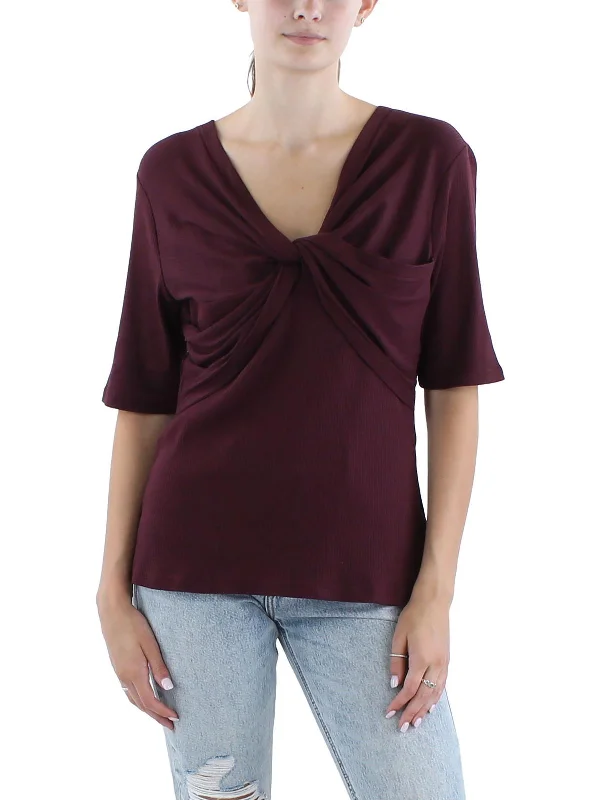 Womens Front Twist Ribbed Pullover Top Chenille Soft Sweater