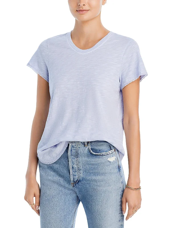 Womens Heathered Lace-Trim Pullover Top Thick Cable Knit