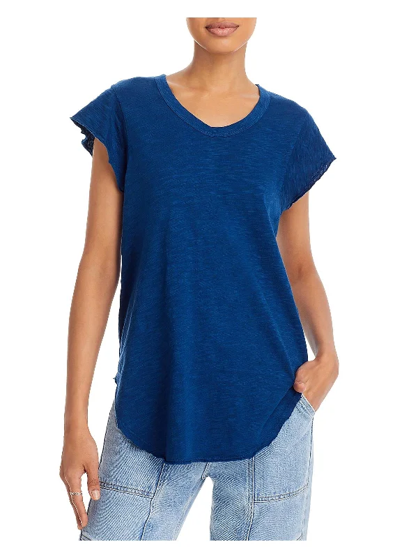 Womens Hi-Low Raw Hem Pullover Top Sabrina Neck Pullover
