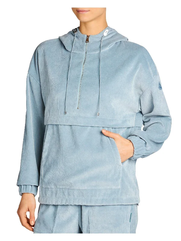 Womens Hooded Drawstring 3/4 Zip Pullover Angora Wool Cozy