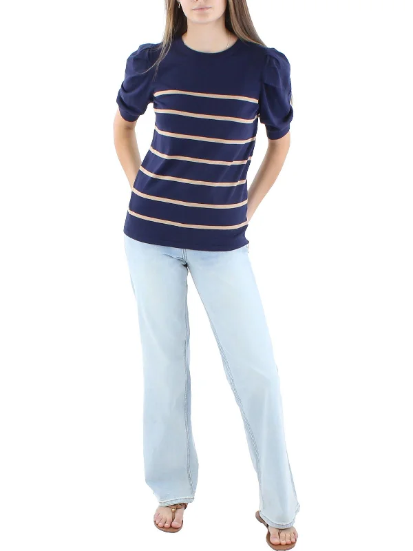Womens Knit Striped Pullover Top Box Sleeve Comfort