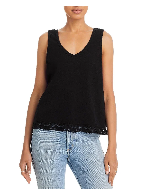 Womens Lace Trim Burnout Pullover Top Oversized Cozy Pullover