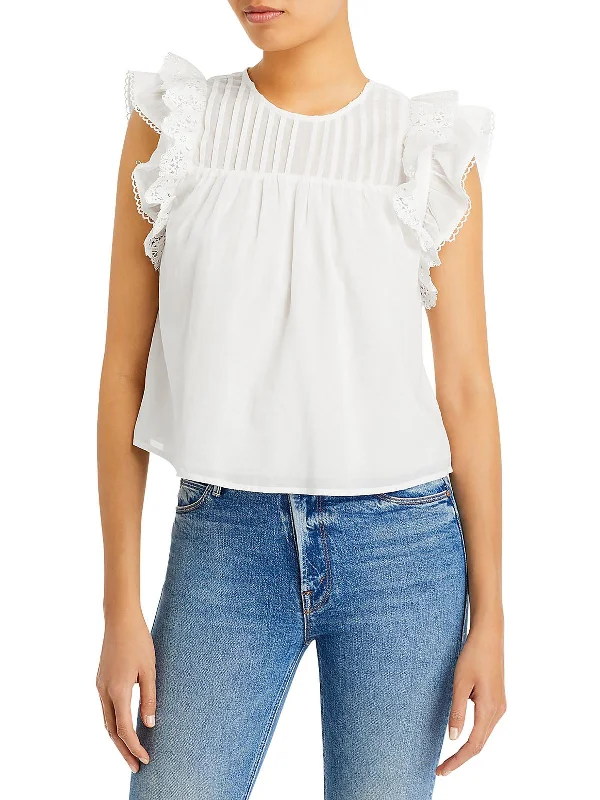 Womens Pleated Front Ruffled Pullover Top Slouchy Comfort Pullover
