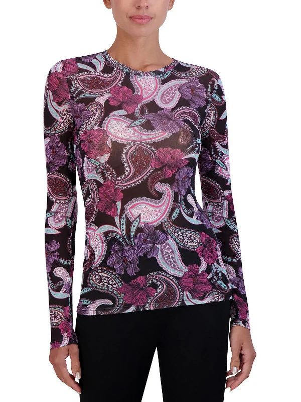 Womens Printed Crewneck Pullover Top Short Sleeve Top