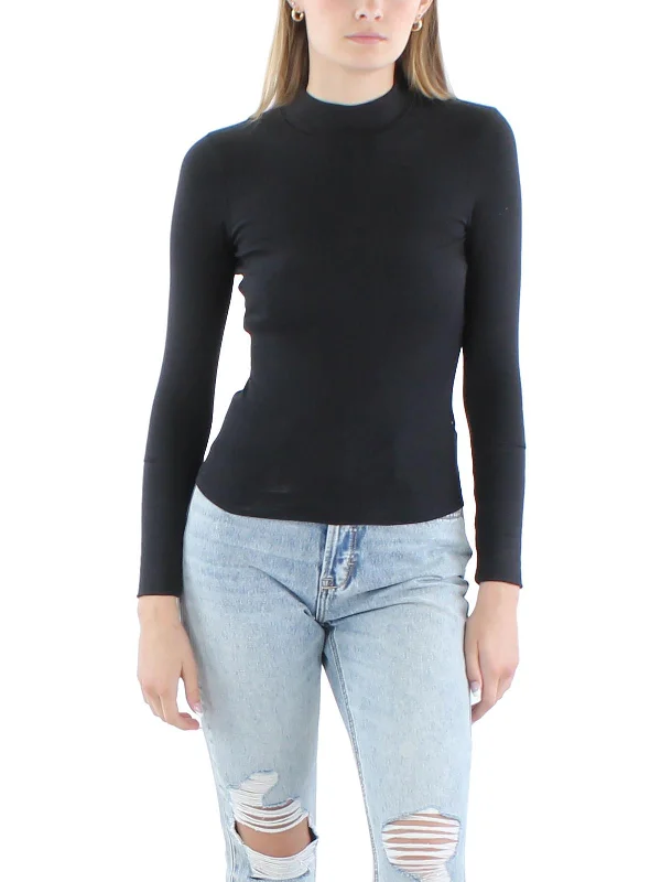 Womens Ribbed Mock Neck Pullover Top Peter Pan Collar