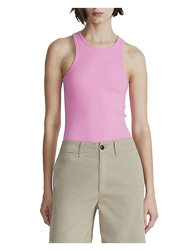 Womens Ribbed Tank Pullover Top Shirred Sleeve Feminine