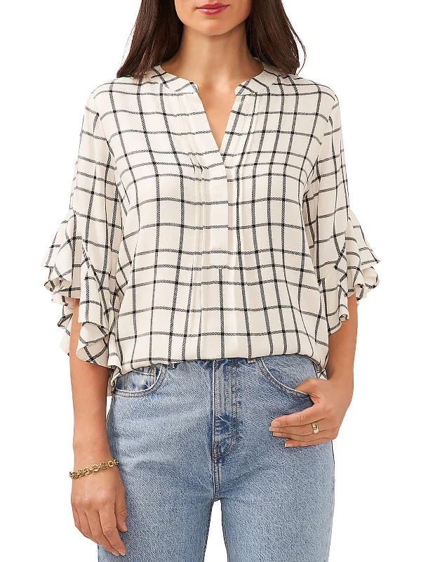 Womens Ruffle Sleeves Casual Pullover Top Asymmetrical Neck Pullover
