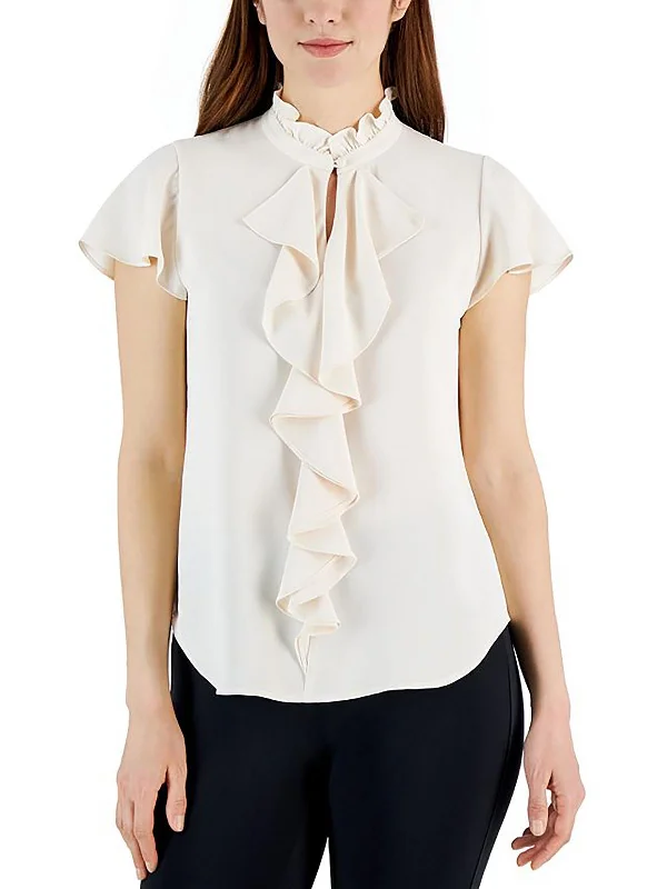 Womens Ruffled V Neck Pullover Top Soft Wool Sweater
