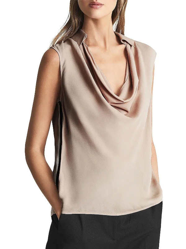 Womens Side Striped Front Shell Pullover Top Ruffle Neck Pullover