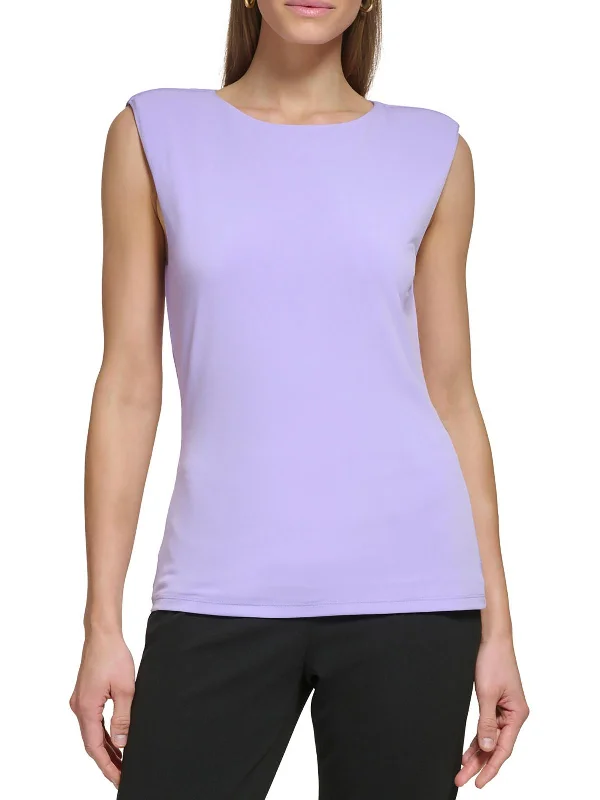 Womens Sleeveless Crewneck Pullover Top Scalloped Neck Pullover