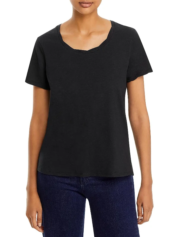 Womens Split Hem Scoop Neck Pullover Top Deep Neck Pullover