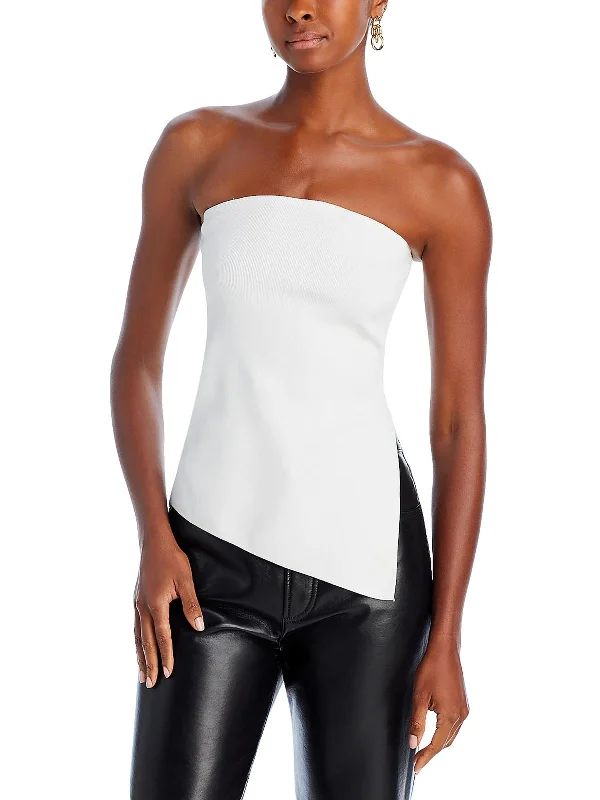 Womens Strapless Slit Pullover Top Boat Neck Sweater