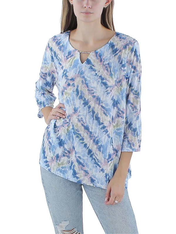 Womens Tie Dye Shirt Pullover Top Sabrina Neck Pullover