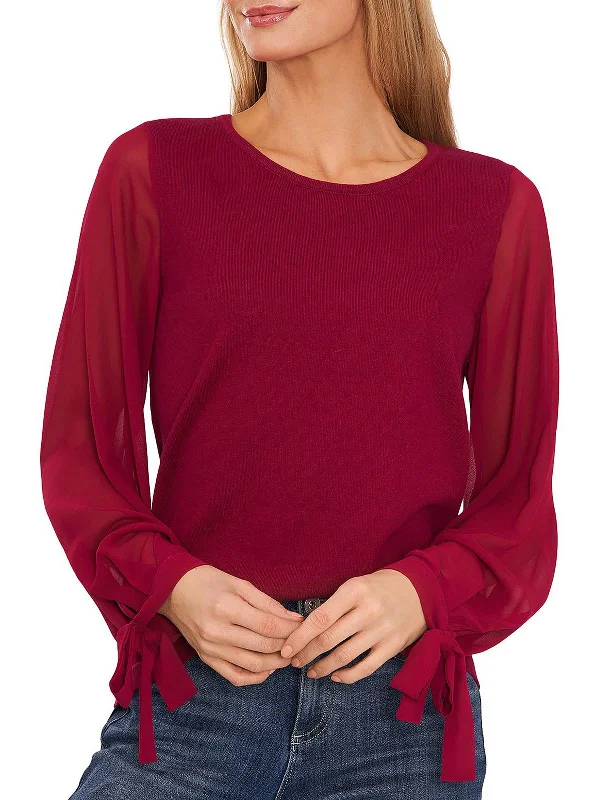 Womens Tie Sleeves Round Neck Pullover Top Peter Pan Collar