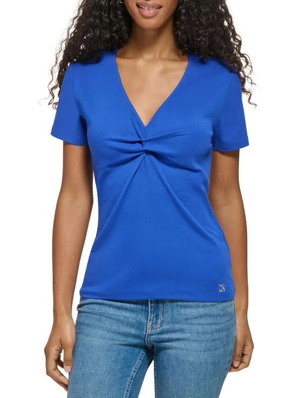 Womens Twisted V-Neck Pullover Top Sheath Sleeve Elegant