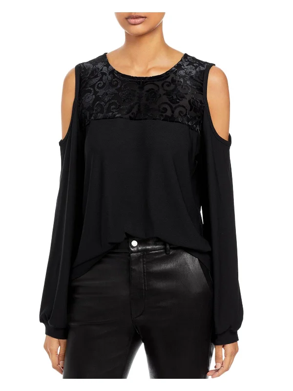 Womens Velvet Cold Shoulder Pullover Top Fitted Ribbed Sweater