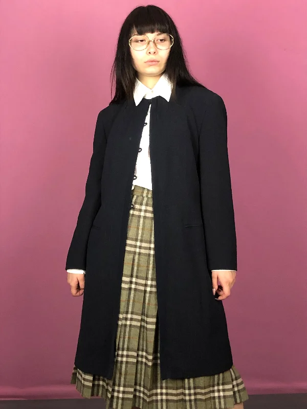 90s Giorgio Armani Vintage Women's Coat - M Black Silk Blend Elegant Wool Jacket