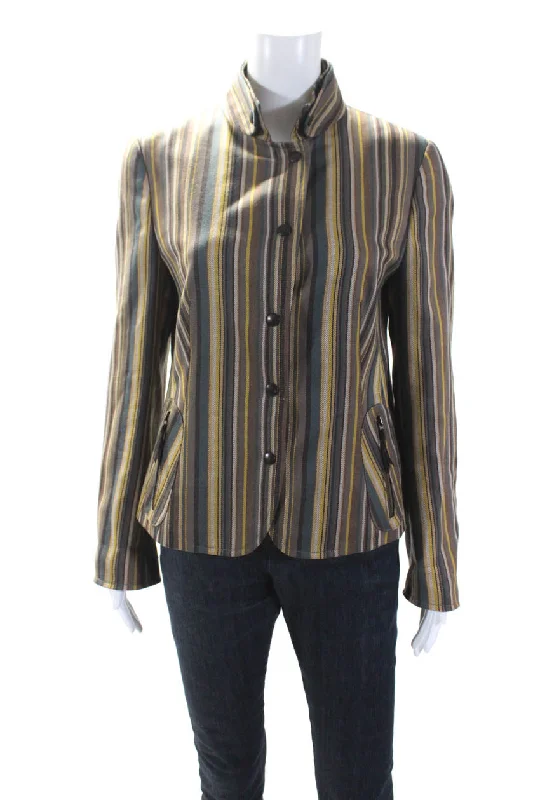 Akris Punto Womens Wool Long Sleeve Button Down Striped Jacket Brown