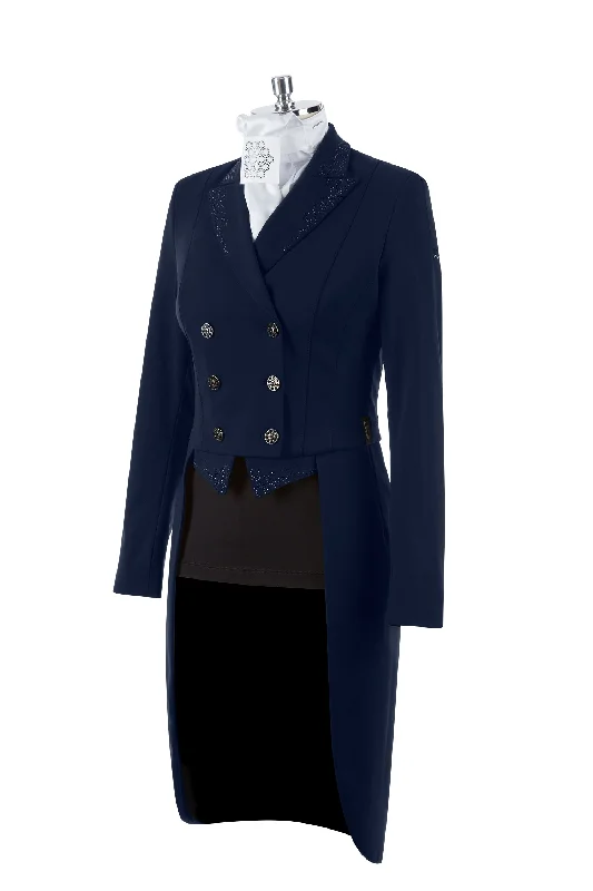 Animo Women's Riding Tail Coat - Navy Luxe Faux Fur Coat