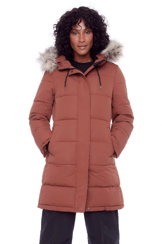 AULAVIK | WOMEN'S VEGAN DOWN (RECYCLED) MID-LENGTH HOODED PARKA COAT Elegant Wool Jacket