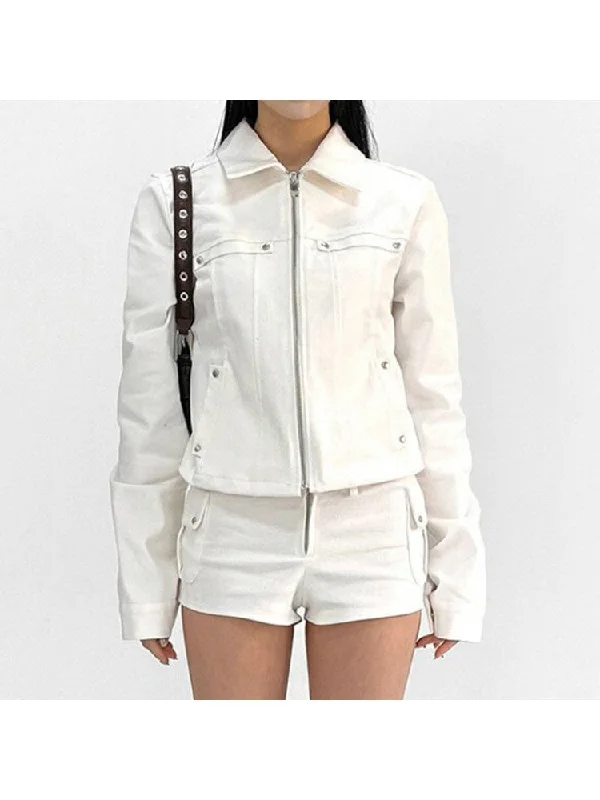 Beading Patchwork Stand Collar Zipper Jackets