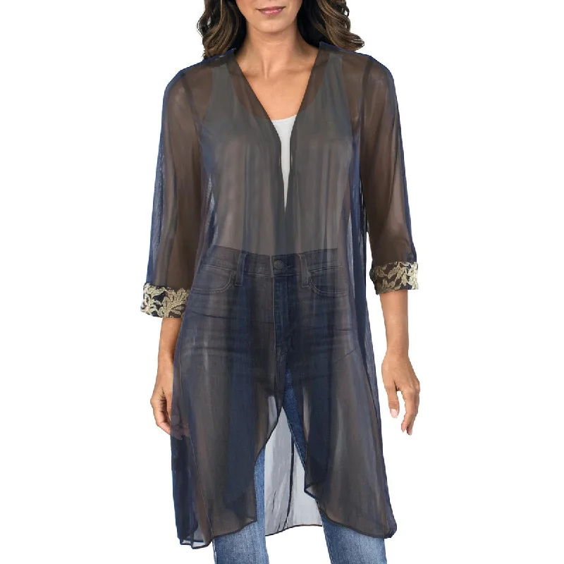Petites Womens Mesh Sheer Duster Blazer Women's Long Blazer
