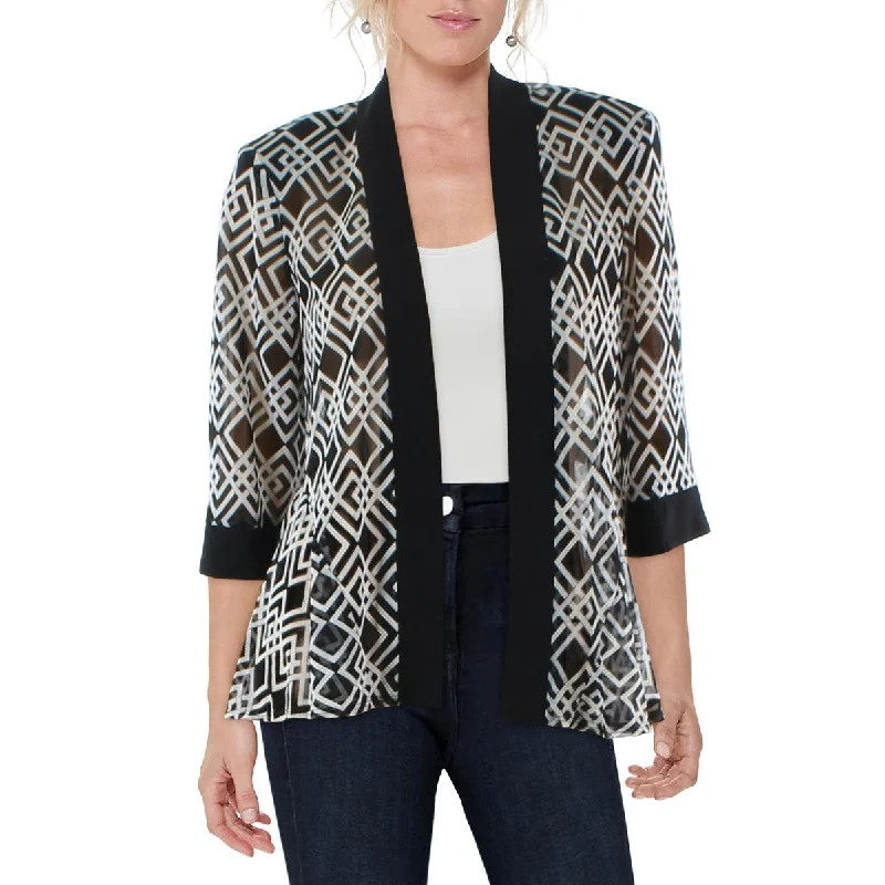 Petites Womens Mesh Printed Duster Blazer Plus Size Women's Coat