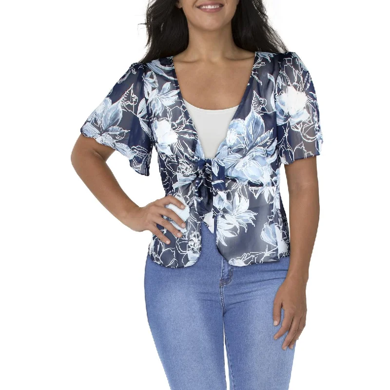 Womens Chiffon Printed Collarless Blazer Women's Print Jacket