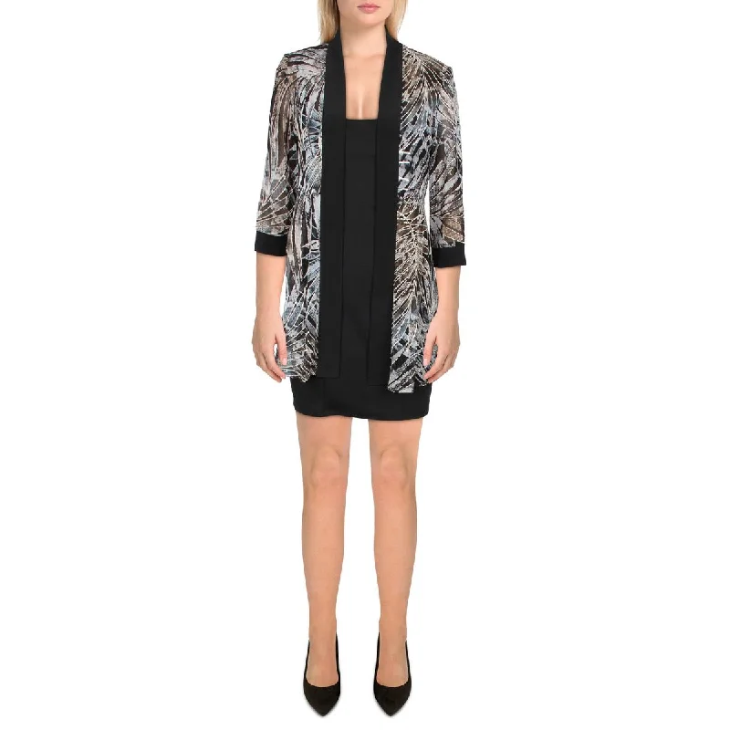 Petites Womens Mesh Printed Duster Blazer Women's Trench Blazer