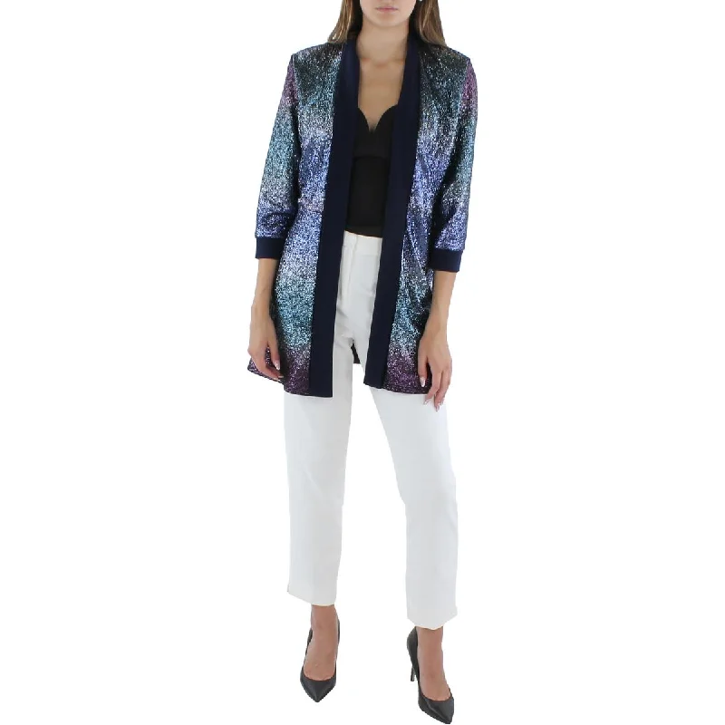 Womens Knit Metallic Duster Blazer Women's Denim Suit