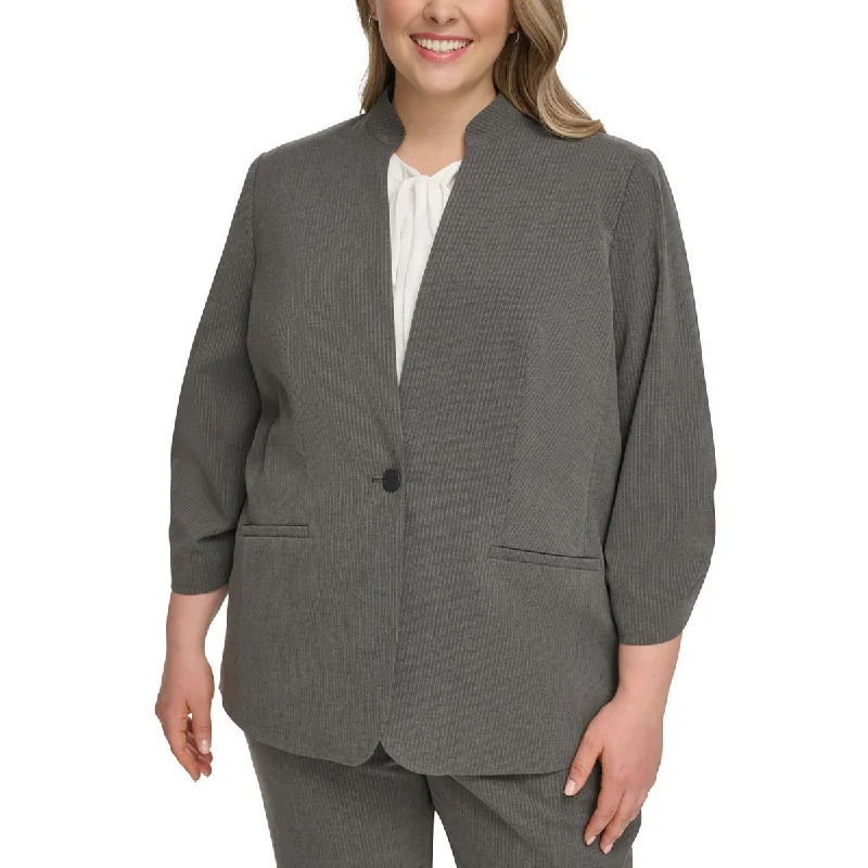 Plus Womens Pinstripe Office One-Button Blazer Women's Solid Blazer