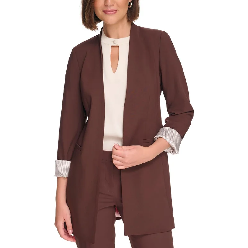 Petites Womens Suit Separate Long Open-Front Blazer Women's Plaid Suit