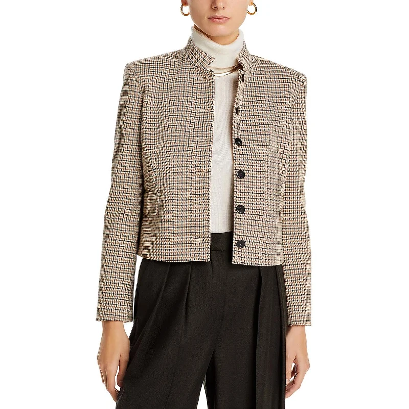 Riding Womens Houndstooth Work Wear Collarless Blazer Fashion Women's Blazer