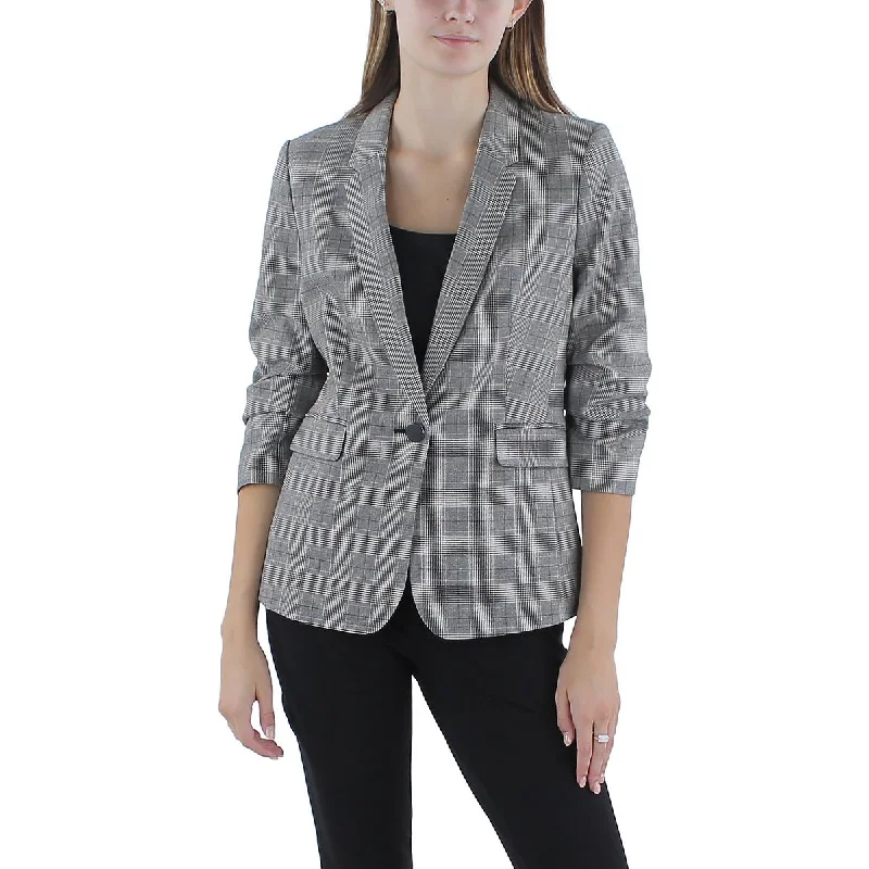 Petites Womens Ruched Suit Separate One-Button Blazer Women's Lightweight Blazer