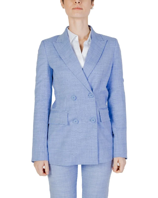Sandro Ferrone Light Blue Button-Front Blazer with Lapel Collar Women's Fashion Blazer