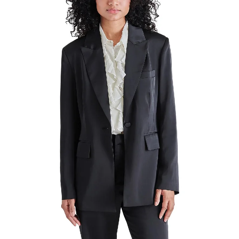 Misha Womens Satin Long Sleeves One-Button Blazer Women's Luxurious Jacket