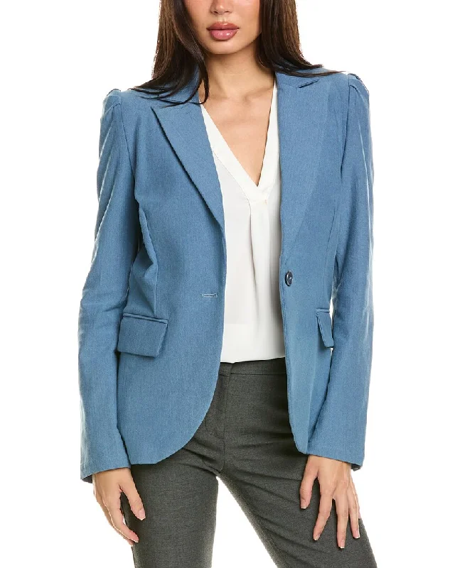Badgley Mischka Denim Puff Sleeve Blazer Women's Vacation Suit