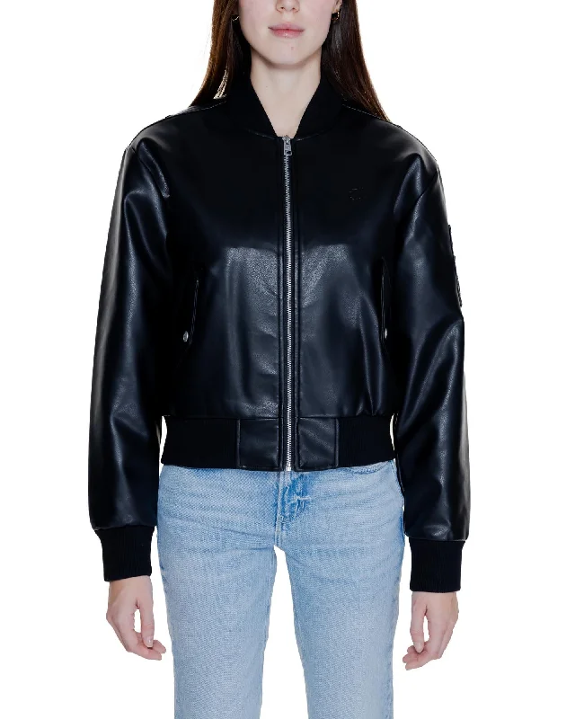 Calvin Klein Black Zippered Blazer with Long Sleeves Cotton Blend Blazer