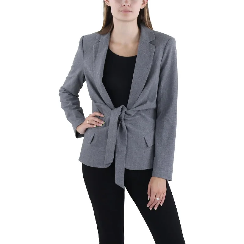 Womens Heathered Tie Front Open-Front Blazer Women's Boutique Suit