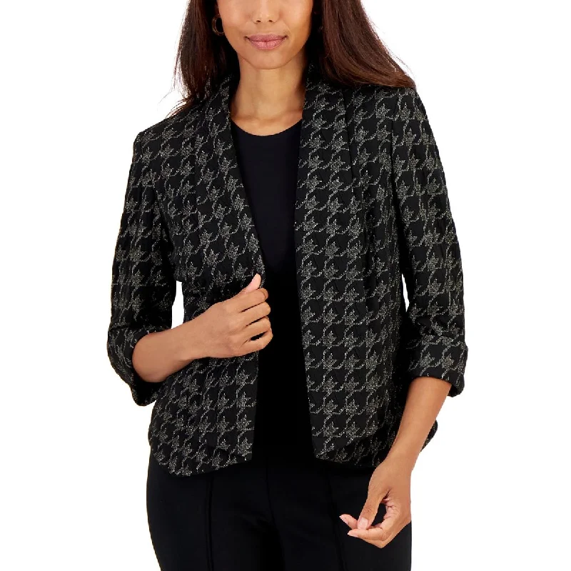 Womens Metallic Houndstooth Open-Front Blazer Women's Unique Blazer