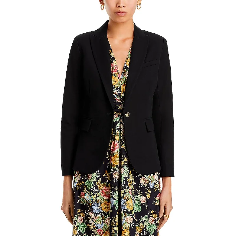 Allie Womens Woven Long Sleeves One-Button Blazer Women's Trendy Jacket